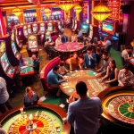 A lively casino environment showcasing players enjoying slots and poker, highlighting the excitement of https://www.222bd.app/.