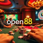 Experience the excitement of "open 88" at a vibrant poker table with engaging players and glimmering chips.